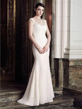 Mikaella Bridal Ivory Lace Cap-Sleeve Mermaid Gown